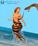  1girl 3d 3d_(artwork) damsel_in_distress nude_female ocean peril snake topless vore 