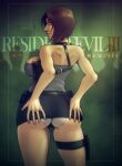  1boy 1girl ass ass_grab big_breasts breasts brown_hair capcom city clothed_female devil_hs female_focus female_only gun holster jill_valentine looking_back mature mature_female miniskirt panties pantyshot pose resident_evil resident_evil_3 short_hair sideboob skirt_lift solo_female solo_focus standing text thigh_strap tubetop video_game_character video_game_franchise weapon zombie 