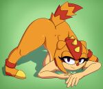  1girl 2023 anthro ass ass_up bedroom_eyes classic_sonic_(universe) half-closed_eyes jack-o_pose jakelnsfw lizard looking_at_viewer mostly_nude multicolored_body nude sega shoes_only smirk sonic_superstars sonic_the_hedgehog_(series) sungazer_lizard thick_thighs trip_the_sungazer 