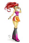 alternate_hairstyle equestria_girls friendship_is_magic glasses midriff my_little_pony navel older older_female ponut_joe rainbow_rocks safe solo sunset_shimmer tanktop young_adult young_adult_female young_adult_woman