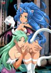  2_girls ass blue_hair darkstalkers felicia green_hair morrigan_aensland palcomix palcomix spreading yuri 