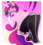  &lt;3 1girl absurd_res anthro anthrofied balls big_breasts breasts clothing collar equid equine friendship_is_magic furry genitals gesture goth high_res horn legwear lipstick_on_balls mammal my_little_pony nipples pink_body princess_cadance_(mlp) skyspeardw spiked_collar spikes stockings unicorn v v_sign 