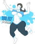  ass belly big_ass big_breasts breasts clothes female hips jay-marvel midriff navel nintendo nipples pants ponytail solo text white_skin wide_hips wii_fit wii_fit_trainer 