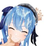  1girl censored clothed clothing cum cum_on_face cum_on_hair grabbing_chin grin hololive hoshimachi_suisei penis 