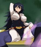  1girl arm_up armpits ass big_ass big_breasts bodysuit breasts cafekun clothed female_only high_res mask midnight_(my_hero_academia) my_hero_academia nemuri_kayama one_arm_up text thick_thighs torn_clothes wide_hips 