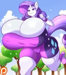  2015 breasts chubby cleavage clothed clothing cloud equine fat female friendship_is_magic hair horn huge_breasts hyper hyper_breasts jaeh jogging long_hair macro mammal my_little_pony outside purple_hair rarity_(mlp) solo thick_thighs tree unicorn white_skin 