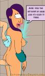  anal ass breasts futurama light_skin nude philip_j._fry purple_hair shower solo_focus text turanga_leela wet 