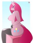  1girl 1girl absurd_res anthro anthrofied ass big_ass big_breasts breasts clothing equid equine friendship_is_magic furry high_res legwear mammal my_little_pony pinkamena_(mlp) pinkie_pie_(mlp) sitting skyspeardw stockings 