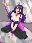  1_girl ahoge art big_breasts blush brave_frontier breasts cleavage dress female kimmy77 long_hair looking_at_viewer lunaris_(brave_frontier) mirror necklace open_mouth purple_hair red_eyes solo strapless strapless_dress tongue tongue_out zoom_layer 
