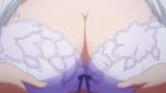  1girl animated anime big_breasts bouncing_breasts bow bow_bra bra bra_lift breasts breasts_outside cleavage close-up ecchi gif hagure_yuusha_no_estetica hands huge_breasts lace lace-trimmed_bra lingerie nipples nude ousawa_miu purple_bra shirt shirt_lift solo underwear undressing 
