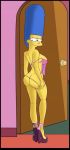  ass breasts high_heels lowres marge_simpson milf nightgown nipples pussy the_simpsons yellow_skin 