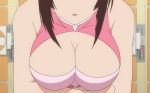  1girl animated animated_gif areolae arms_up big_breasts black_hair bouncing_breasts breasts cleavage gif huge_breasts musubi nipples no_bra sekirei shirt_lift solo standing undressing 