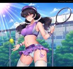 1girl bare_shoulders clothed draltruist female female_only friendship_is_magic humanized my_little_pony octavia octavia_(mlp) octavia_melody outdoor outside panties pantyshot pantyshot_(standing) short_skirt skirt skirt_lift sleeveless solo_female standing stockings tennis_ball tennis_court tennis_outfit tennis_racket