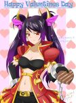  1_girl art black_hair blush brave_frontier breasts chocolate cleavage coat coat_dress dress elza_(brave_fromtier) female heart kimmy77 long_hair looking_at_viewer naughty_face red_eyes smile solo strapless tagme tubetop valentine 