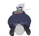 1boy anon big_ass clothed dialogue facesitting fully_clothed grey_skin huge_ass kakashi_hatake looking_back male male_only white_background yaoi yaoi 