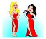 american_dad barefoot black_hair blonde_hair francine_smith hayley_smith looking_at_viewer on_stage red_dress singing 