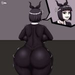  big_ass big_breasts black_hair creepy_susie dress goth laughing looking_at_viewer ribbon short_hair smug the_oblongs thick_thighs wedgie wig 