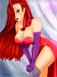 big_breasts breasts disney eyelashes gloves green_eyes hair_over_one_eye hourglass_figure jessica_rabbit legs purple_gloves red_hair stockings sultry sultry_eyes tenlann who_framed_roger_rabbit