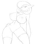  anthro breasts brot female gardevoir large_breasts monochrome nintendo nipples nude open_mouth plain_background pokemon pussy solo standing tongue 