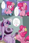  2015 alicorn anthro big_breasts blue_eyes blush breasts comic cutie_mark dialogue english_text equine female friendship_is_magic furry futa_on_female hair half-closed_eyes horn huge_breasts inverted_nipples mammal multicolored_hair my_little_pony navel nipples nude paizuri penis pink_hair pinkie_pie precum purple_eyes sanders smile testicles text twilight_sparkle uncensored wings 