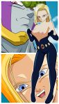  android_18 ass avengers black_widow black_widow_(cosplay) blonde bodysuit breasts cell cosplay dragon_ball_z exposed marvel natasha_romanoff nipples perfect_cell undressing 
