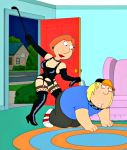  bondage boots breasts chris_griffin corset family_guy lois_griffin panties stockings 