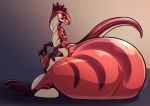  anthro ass big_ass big_penis big_testicles butt_growth dragon growth huge_ass hyper hyper_butt hyper_penis hyper_testicles male neodokuro penis red_eyes red_scales red_sclera red_skin reptile scalie sheath sitting solo testicles 