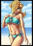 beach blonde_hair blue_bikini crown mario_(series) nintendo parsujera princess_rosalina side-tie_bikini solo super_mario_bros. super_mario_galaxy