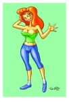 breasts green_background leggings mindy_simmons nipples super-enthused the_simpsons white_border