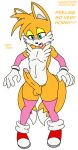  2015 anthro canine clothed clothing crossdressing english_text erection exwolf85 fox furry girly habbodude male mammal miles_&quot;tails&quot;_prower penis sega skimpy solo sonic_(series) tail testicles text 