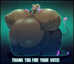  big_breasts black_nipples black_skin breasts chubby demon dragon gas_mask glowing glowing_eyes growth horn huge_breasts lotus_(character) mask morbidly_obese neodokuro nipples nude obese overlai overweight reptile scalie 