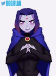  1girl areola big_breasts bouncing_breasts breasts dc_comics dogiflan female_only flashing flashing_breasts gif gothic huge_breasts purple_hair raven_(dc) teen_titans 