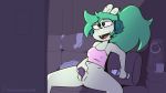 1girl 2019 anthro blush bottomless cartoon_network clothed clothing fink_(ok_k.o.!_lbh) fur furniture furry gif green_body green_fur green_hair hair headphones holding_object improvised_sex_toy looking_pleasured mammal masturbation melieconiek mouse murid murine ok_k.o.!_let&#039;s_be_heroes open_mouth pussy rodent sofa vaginal vaginal_masturbation