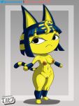  1girl animal_crossing ankha anthro black_eyes blue_hair breasts catgirl egyptian female_only furry jackintaro looking_at_viewer nintendo nipples nude pussy yellow_fur 