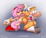  2boys 2girls amy_rose anthro anus ass big_breasts bisexual breast_press breasts drxii female french_kiss furry handjob human interspecies kissing kneeling large_breasts male male/female maxblackrabbit nude penis pussy rouge_the_bat sonic_(series) text yuri 