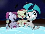  1girl 3_girls alien alien_girl alien_humanoid breasts champagne champagne_glass female_only jacuzzi jenny_wakeman misty_(mlaatr) my_life_as_a_teenage_robot night nipples nude nude_female robot robot_girl robot_humanoid vega_(mlaatr) velenor xj-9 yuri 