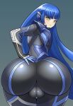  1boy ass atlus backsack balls big_ass blue_hair bodysuit bubble_butt bulge clothing eyelashes eyeliner femboy girly high_res huge_ass humanoid long_hair looking_back makeup male male_focus male_only modeler3622 nahobino_(smt) pout protagonist_(shin_megami_tensei_v) shin_megami_tensei shin_megami_tensei_v small_breasts trap very_long_hair 