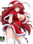  alluring anime big_breasts breasts christmas edit gloves high_school_dxd looking_at_viewer red_hair rias_gremory santa_hat stockings 