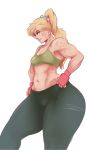  alternate_hairstyle applejack belly friendship_is_magic gloves humanized midriff muscle my_little_pony navel ponytail scars solo solo_female sundown sweat tanktop 