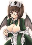 apron big_breasts breasts brown_eyes brown_hair cave_(developer) cleavage clothed cute deathsmiles demon dragon_wings follett glasses gothic_lolita lolita_fashion maid_outfit short_hair wings 