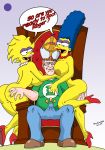 bishop_roger breasts chair gundam888 huge_breasts lisa_simpson make_up marge_simpson nipples nude red_shoes the_simpsons yellow_skin
