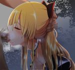  1girl bare_shoulders blonde_hair blush bow choker closed_eyes cum cum_in_mouth deepthroat fellatio forced from_side granblue_fantasy hair hair_bow hand_on_another&#039;s_head irrumatio izumi_arima long_hair male_pubic_hair oral penis ponytail profile pubic_hair sweat uncensored vira 