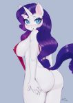 1_girl 1girl 2020 anthro anthrofied ass blue_eyes female female_anthro female_only friendship_is_magic hasbro horn long_hair long_purple_hair looking_at_viewer looking_back mrscurlystyles my_little_pony purple_hair rarity rarity_(mlp) sideboob sling_bikini solo solo_female solo_focus standing swimsuit tail unicorn 