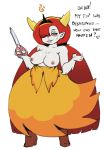  1girl 2019 boots breasts darkeros dialogue disney dress hair_over_one_eye hekapoo nipples red_hair scissors simple_background star_vs_the_forces_of_evil tiara topless very_long_hair 