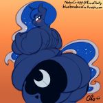  2014 ass blue_eyes blue_hair blush crispychris cutie_mark equine female friendship_is_magic hair horn long_hair mammal my_little_pony nude obese overweight princess_luna solo winged_unicorn wings 