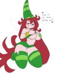  1girl 2019 betilla big_breasts biting_lip blush breasts darkeros dialogue freckles hat lip_biting pussy rayman rayman_origins red_hair redhead simple_background skirt smile stockings ubisoft undressing very_long_hair wings 