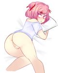  1girl ass doki_doki_literature_club female female_only natsuki_(doki_doki_literature_club) pillow pink_eyes pink_hair pussy shirt solo 