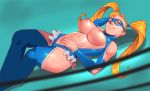  1girl big_breasts blonde_hair jhinbrush laying_down rainbow_mika street_fighter twin_tails wrestling_ring 