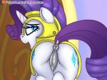  1girl anus armor ass blue_eyes cutie_mark eyeshadow female female_only female_unicorn friendship_is_magic helmet horn inviting looking_at_viewer lying my_little_pony pony presenting_hindquarters pussy pussy_juice rarity rarity_(mlp) solo standing tail unicorn vaginal_juices 