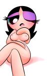 black_hair blush breasts buttercup buttercup_(ppg) cartoon_network erect_nipples eyelashes eyeshadow green_eyes groping horny legs_crossed mouth_open nipples no_clothing no_nose nude one_eye_closed open_mouth pose powerpuff_girls pussy sitting tongue_out touching white_background winking